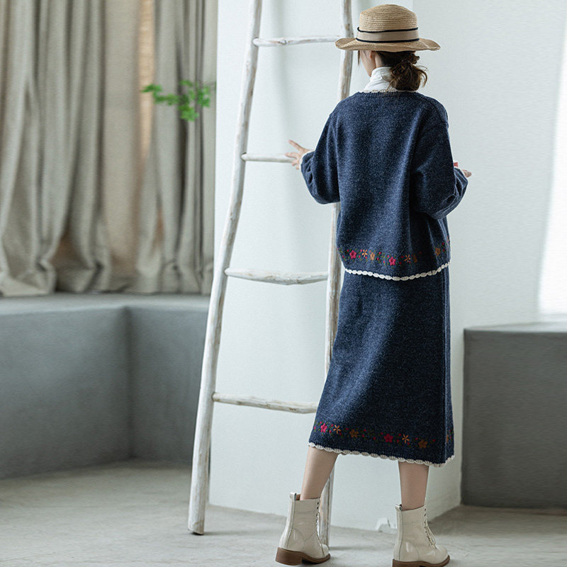忆旧【三行情诗】秋冬针织套装女半身裙2021新款针织毛衣开衫外套