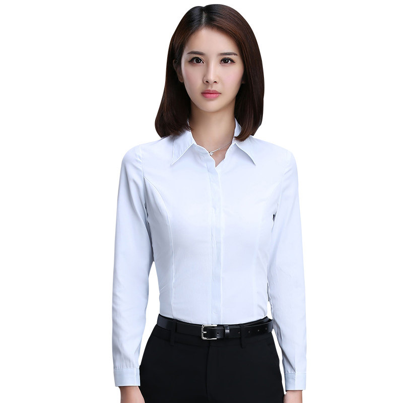 新款职业装白衬衫女长袖女士正装工作服套装白色衬衣大码修身工装