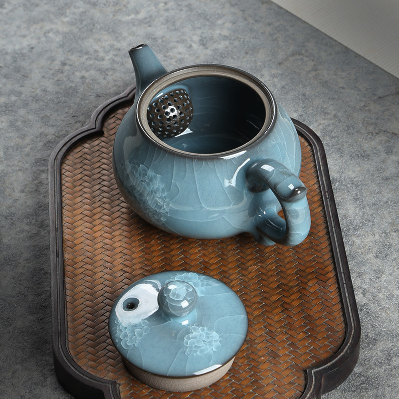青瓷哥窑铁胎手工冰裂茶壶茶杯套装泡茶家用简约陶瓷办公室小单壶