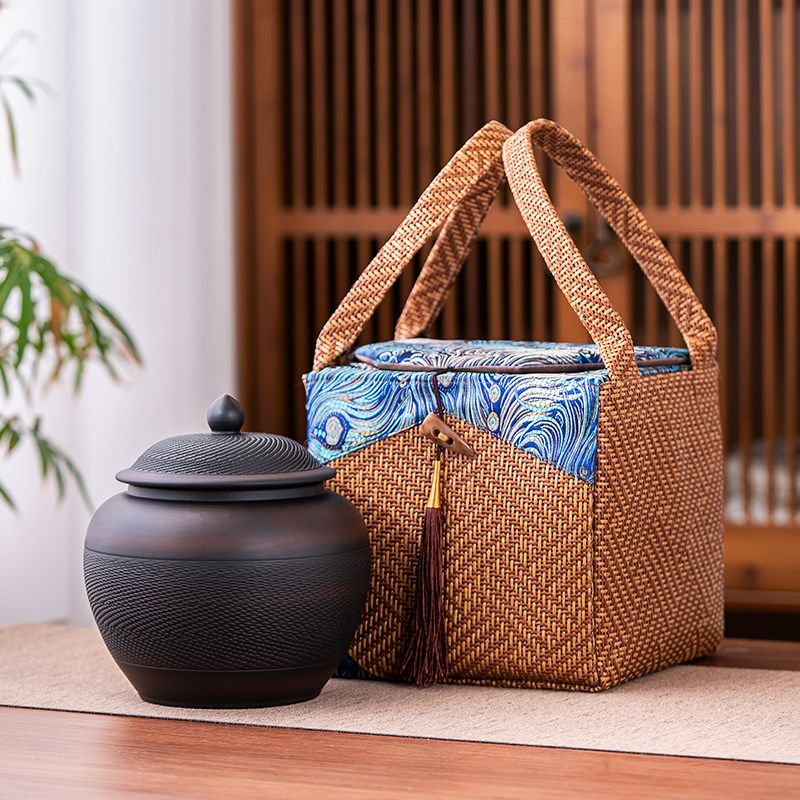 复古紫陶罐茶叶包装盒空盒红茶普洱大红袍陈皮半斤装单罐布包礼盒