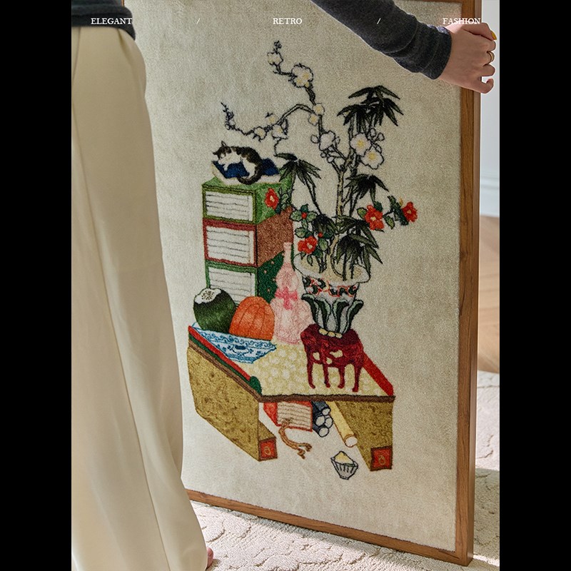 蜡笔派花影斋记挂画东方美学挂毯画文人新中式复古挂画入户壁画