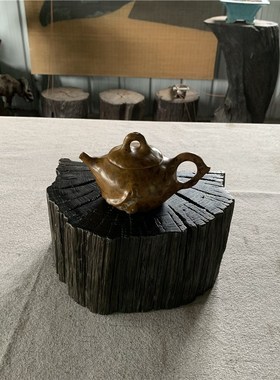 千年乌木实木铁壶隔热垫装饰底座原木天然树桩墩子花盆花瓶摆设垫