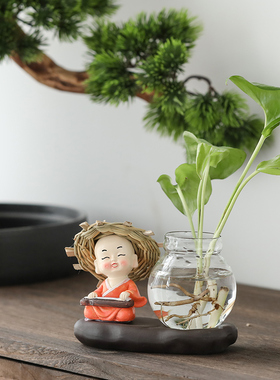 禅意花瓶客厅插花餐桌电视柜家居陶瓷创意摆设装饰品绿萝水培摆件