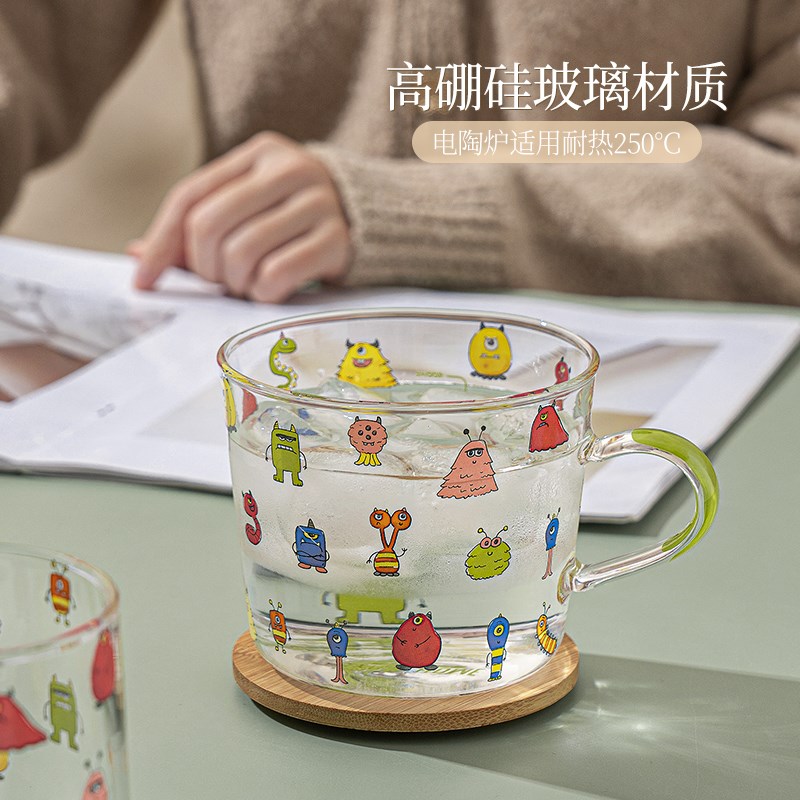 西比尔卡通玻璃杯水杯家用耐高温咖啡杯马克杯大容量儿童杯早餐杯
