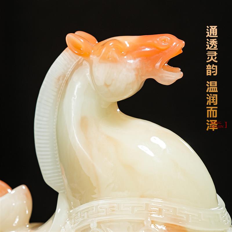 2026马上有钱玉石招财马摆件客厅办公室马年生肖马装饰品新年礼物