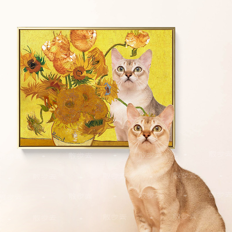 散步去定制自家猫咪喵狗头肖像画可爱萌宠物个性装饰挂画创意礼物
