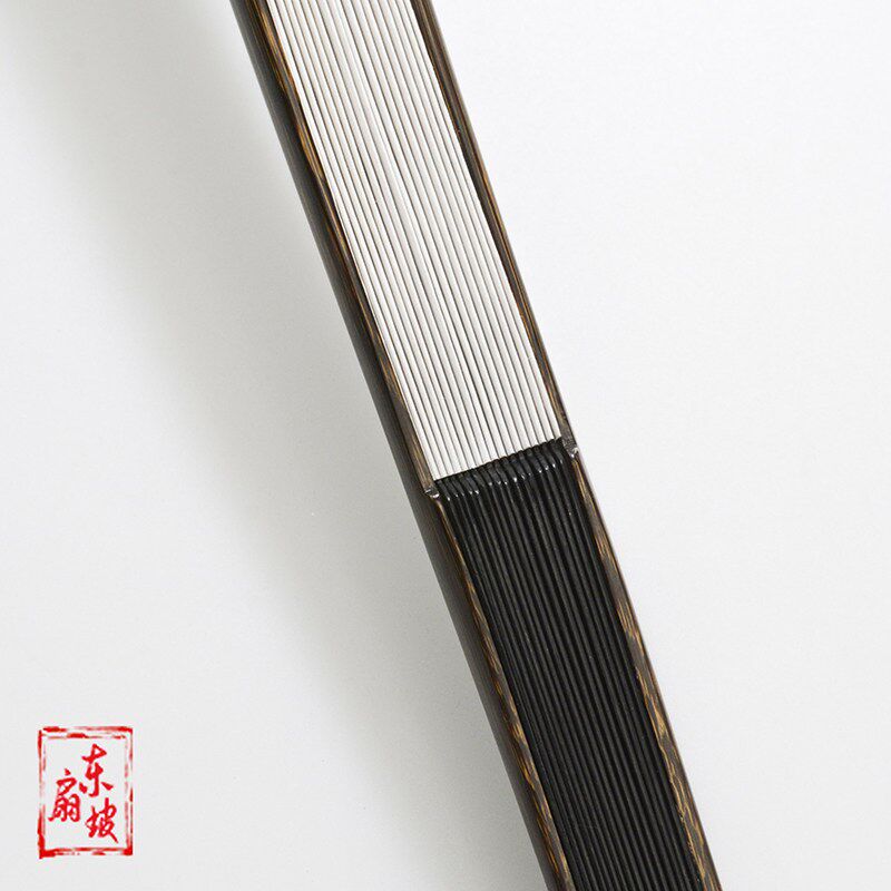 9.5寸18方棕竹倒开肩折扇金丝黑棕竹文玩扇子倒排茄苏工扇面黑骨