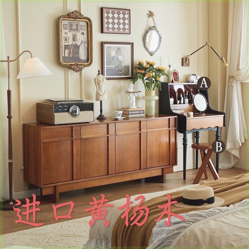 美式餐边柜法式复古实木餐边柜双开门客厅靠墙储物柜子置物柜收纳