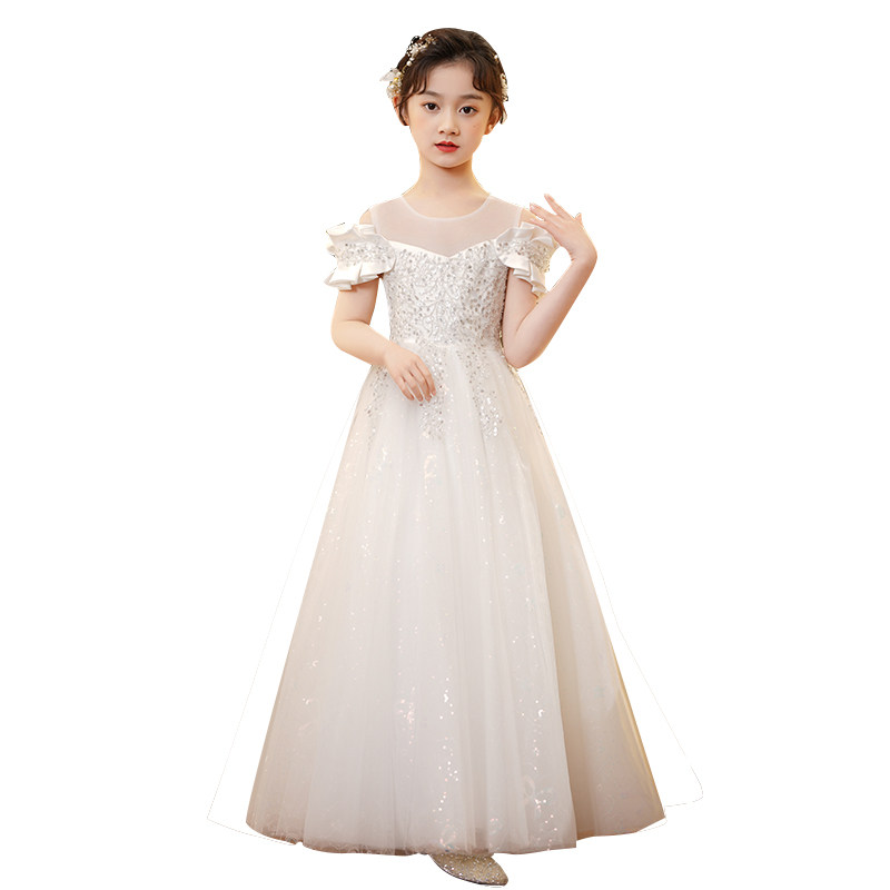公主裙女童礼服花童婚礼白色小女孩走秀高级演出服儿童钢琴演奏夏