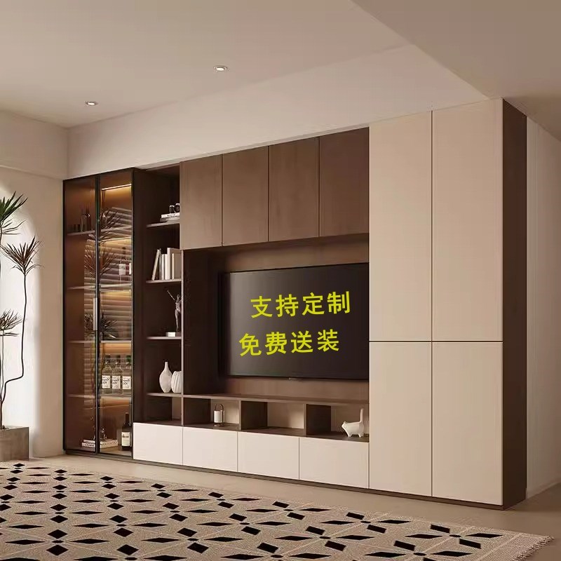 2024新款电视柜收纳储物柜一体靠墙客厅电视柜高款实木板可定制
