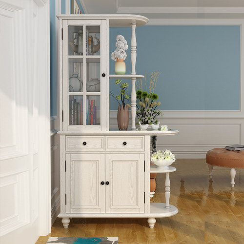 美式全实木玄关柜双开鞋柜小户型复古客厅隔断间厅柜一体靠墙酒柜