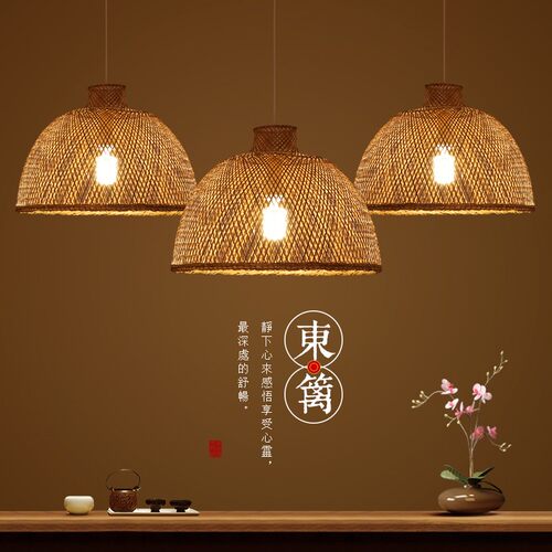 楼梯禅意竹编吊灯竹灯新中式灯笼酒店饭店日式藤艺编织灯罩灯具
