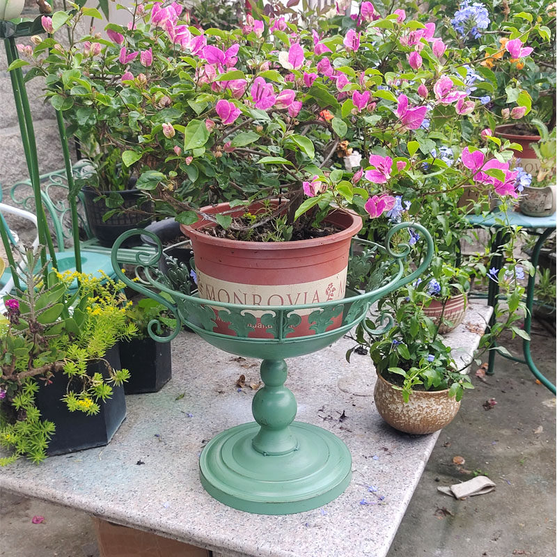 复古铁艺花架装饰奖杯花柱台绿萝吊兰落地花盆架室内外植物盆栽