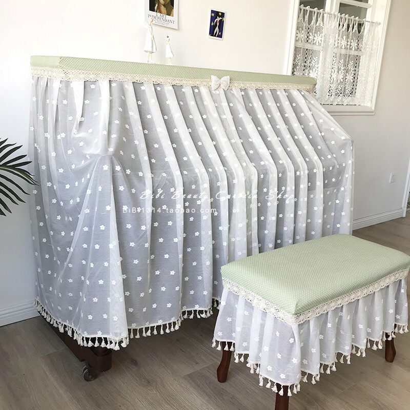 美式绿色波点防尘蕾丝纱质立式钢琴罩全罩电子钢琴套钢琴凳定制