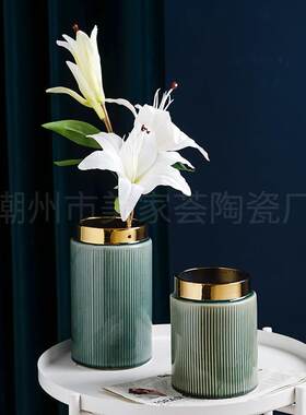 欧式家居装饰花瓶条纹软装北欧风格复古工艺品玄关电视柜室内摆件