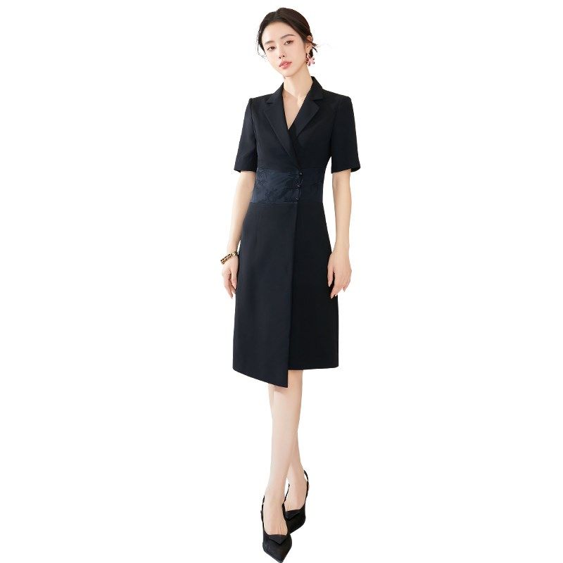 FUYAO扶摇 夏季女装连衣裙高级感黑色拼接西装裙新中式工作服裙子