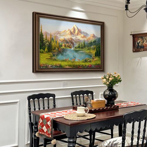 美式山水餐厅装饰画客厅走廊挂画欧式饭厅聚宝盆风景壁画2025新款
