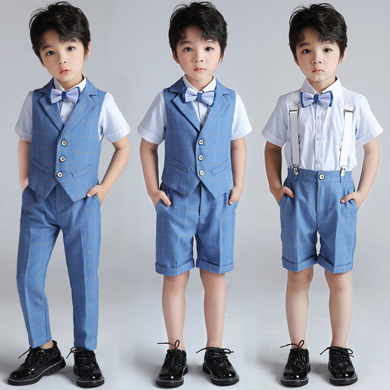 男童小西装套装2021夏季表演服装儿童演出服马甲三件套花童礼服夏