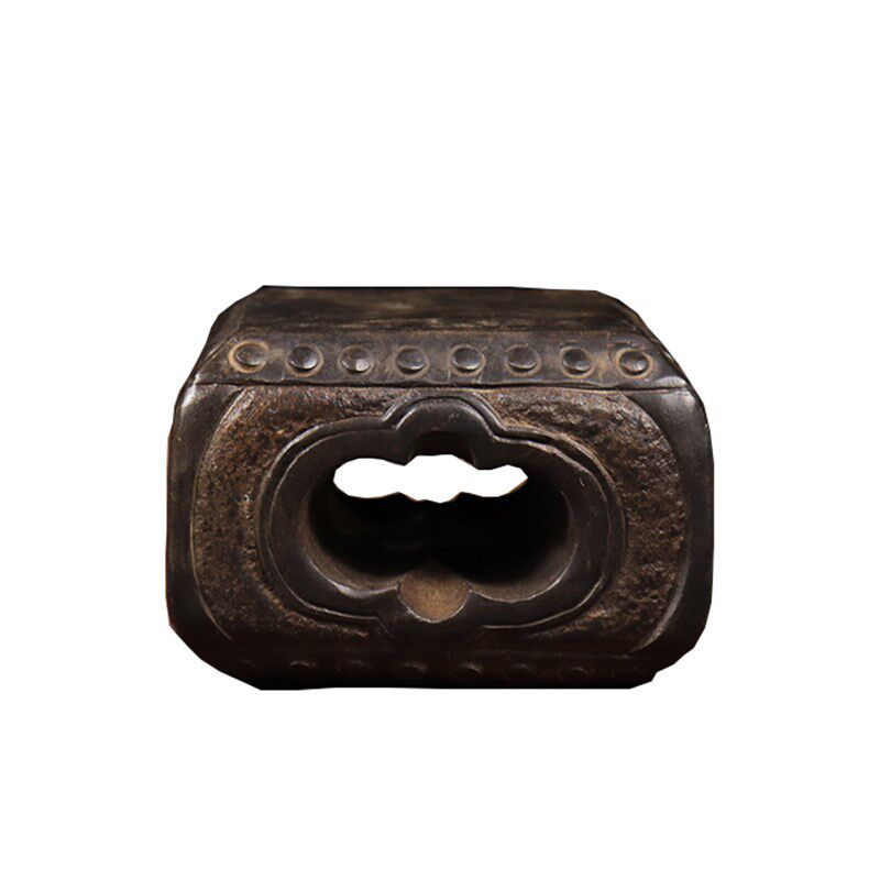 仿古石雕山西青石梅花空心石鼓复古茶席陈设民俗怀旧杯垫壶托包邮
