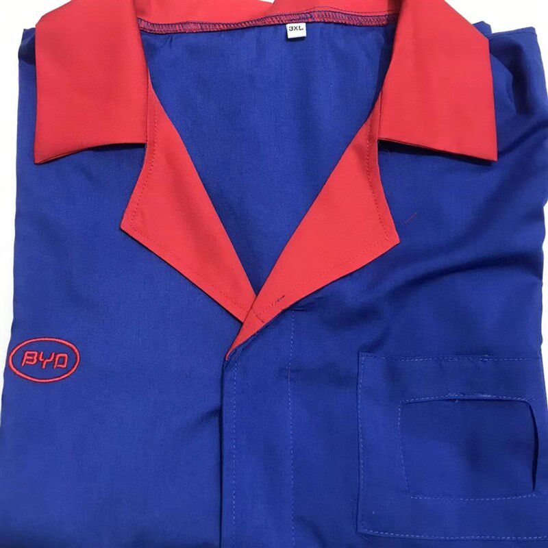 比亚迪车间工作服夏季蓝领红领车间厂服比亚迪蓝色工衣短袖