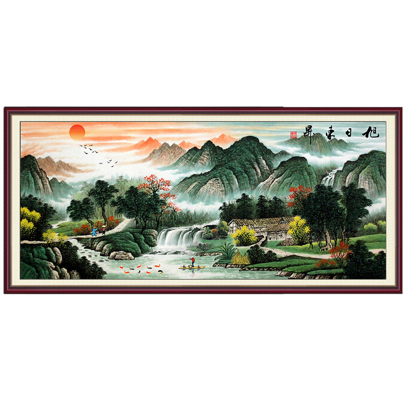 旭日东升十字绣2020新款线绣客厅大幅大气中国风景山水画自己绣满
