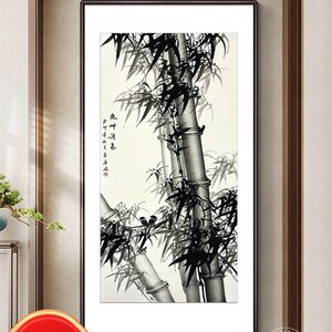 思荷纯手绘竹子中式入户走廊玄关装饰壁画办公室书房水墨禅意挂画