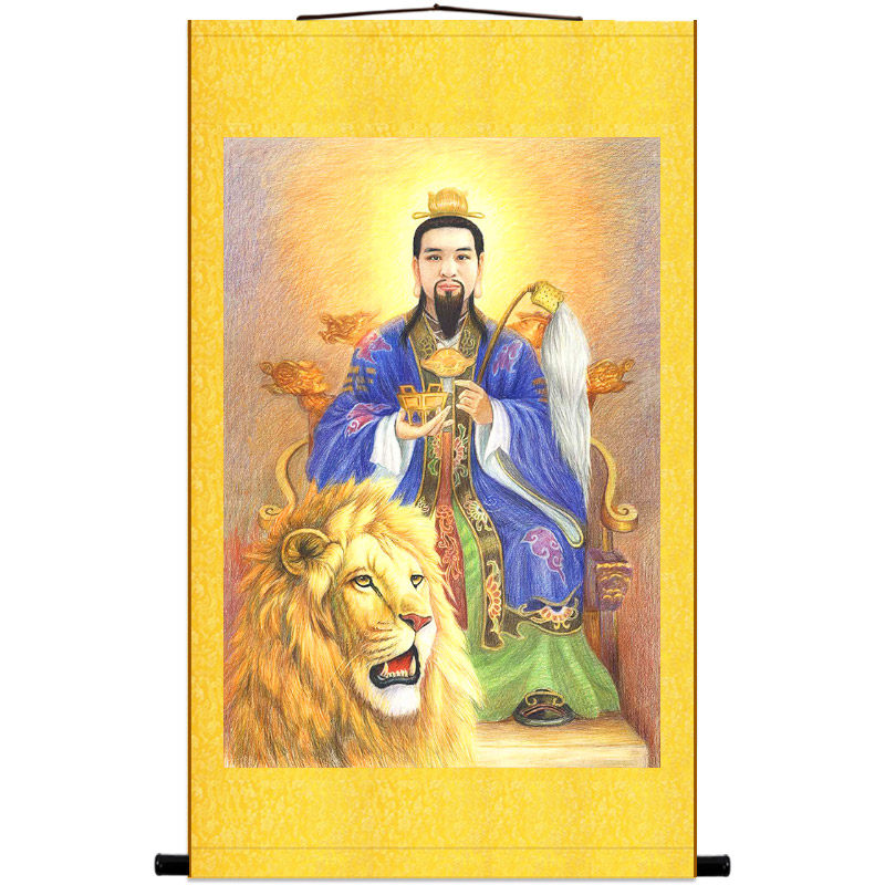 清罡雷祖绢布卷轴挂画 青罡祖师神仙画 复古装饰画丝绸画来图定制