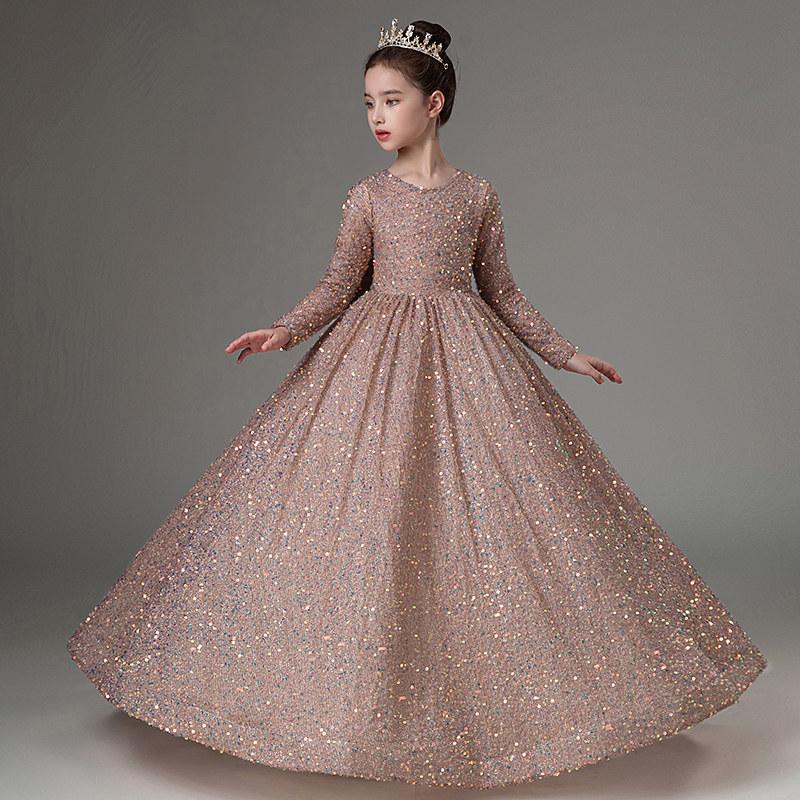 儿童礼服高端公主裙生日女童走秀小主持人服装钢琴演出服长袖秋冬