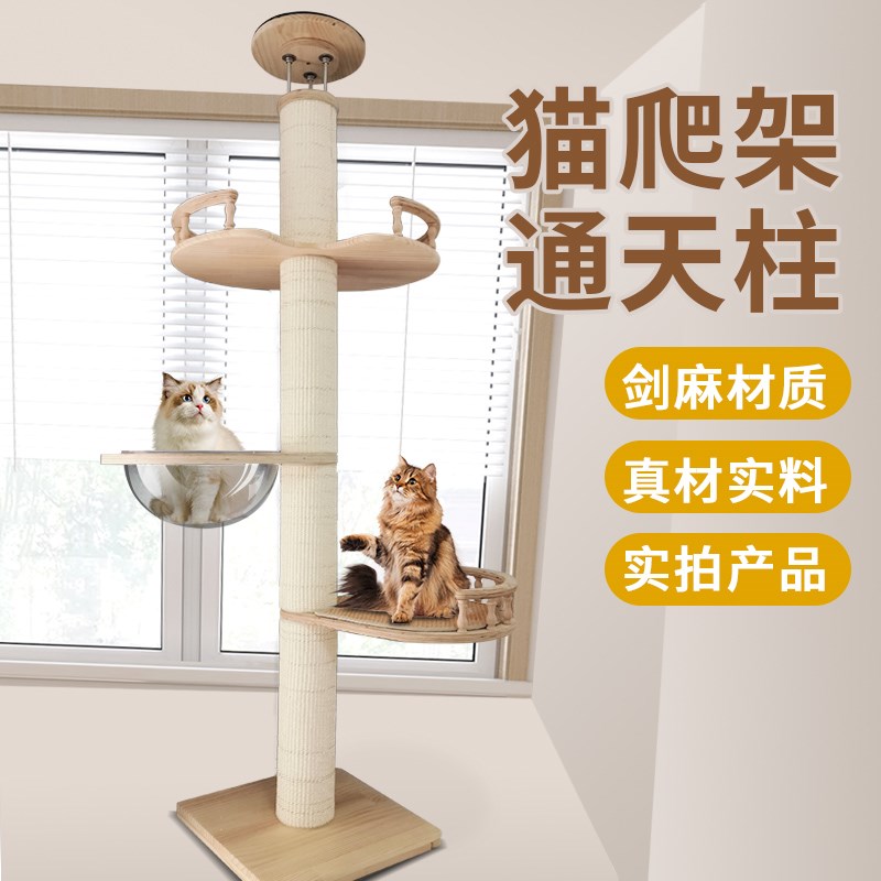 飘窗猫爬架通天柱不占地猫窝猫树一体猫抓柱顶天立地猫屋剑麻实木图片