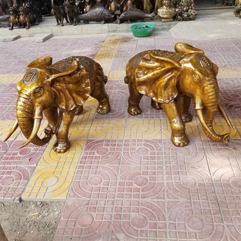 荣华富贵纯铜复古吉祥象蝙蝠图案大象纳财家居客厅门厅落地摆件