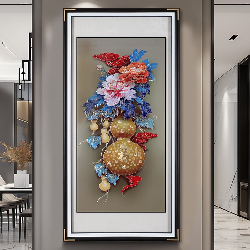 高端入户玄关墙壁装饰画葫芦铜板手工铜雕画走廊过道大气背景挂画