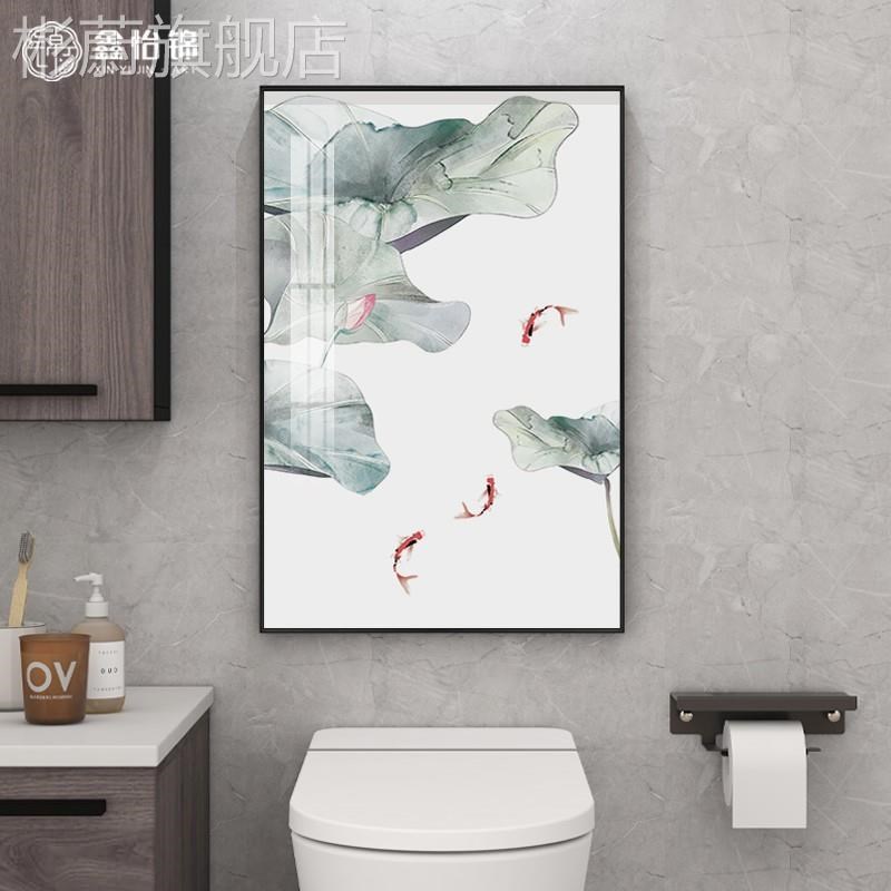 网红荷花图新中式卫生间防水洗手门口挂画室厕所装饰画浴免钉免打