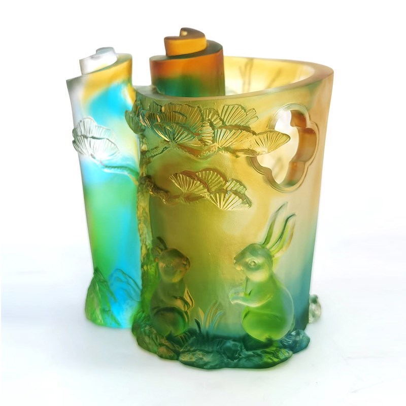 琉璃兔子摆件新中式客厅书房办公室桌面装饰品酒柜书架琉璃工艺品