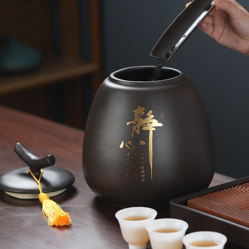 紫砂茶叶罐陶瓷罐大号2斤3斤家用密封罐存茶罐醒茶罐普洱通用罐