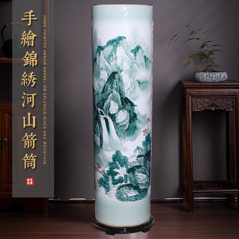 景德镇陶瓷大花瓶客厅落地箭筒公司开业酒店装饰摆件1米直筒大型