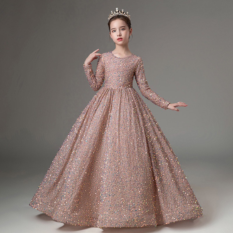 儿童礼服高端公主裙生日女童走秀小主持人服装钢琴演出服长袖秋冬