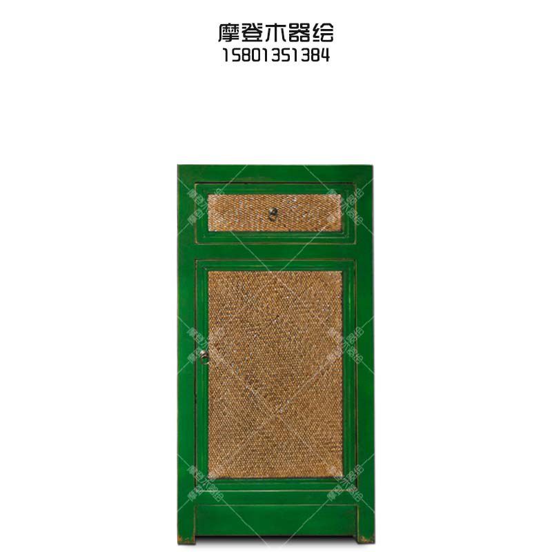 彩绘绿色席面立柜中式仿古二门柜简约衣柜衣橱鞋柜古典实木家具