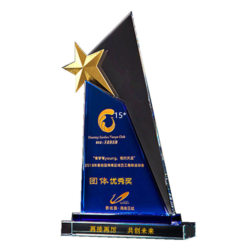 金属五角星水晶奖杯奖牌创意摆件定制刻字比赛公司颁奖毕业纪念品