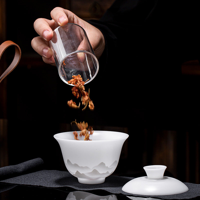 冰种玉瓷旅行茶具套组可携式快客杯功夫茶杯高端户外露营一壶三杯