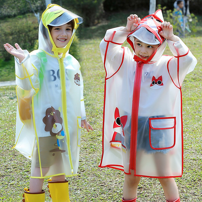 儿童雨衣男童女童恐龙狮子透明雨衣宝宝幼儿园反光书包位斗篷雨披
