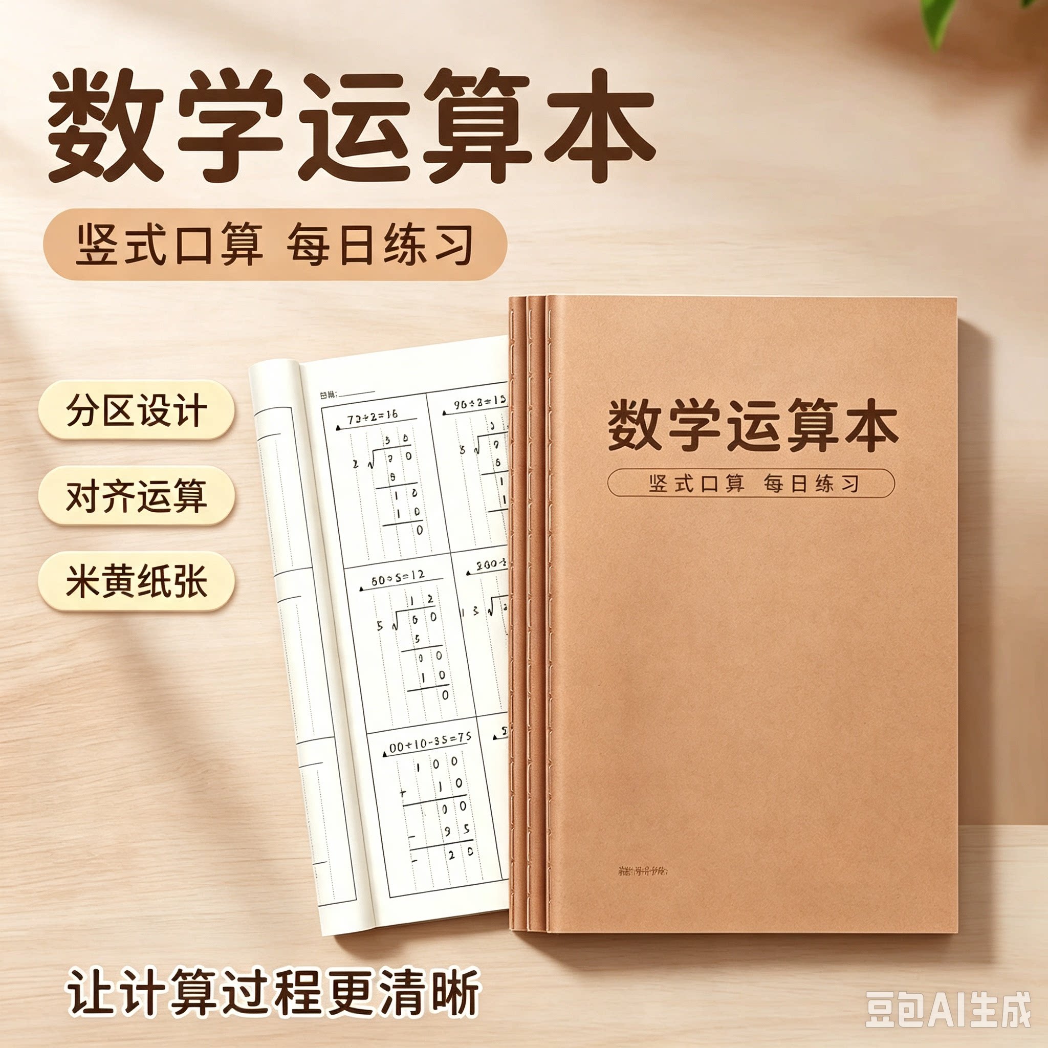 数学运算本珠算本小学生专用竖式加减法乘除法数位书写数学计算HQ