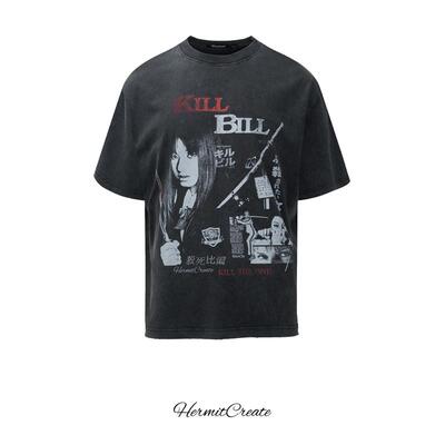 HC/HermitCreate水洗系列杀死比尔电影Vintage街头小领口做旧Boxy