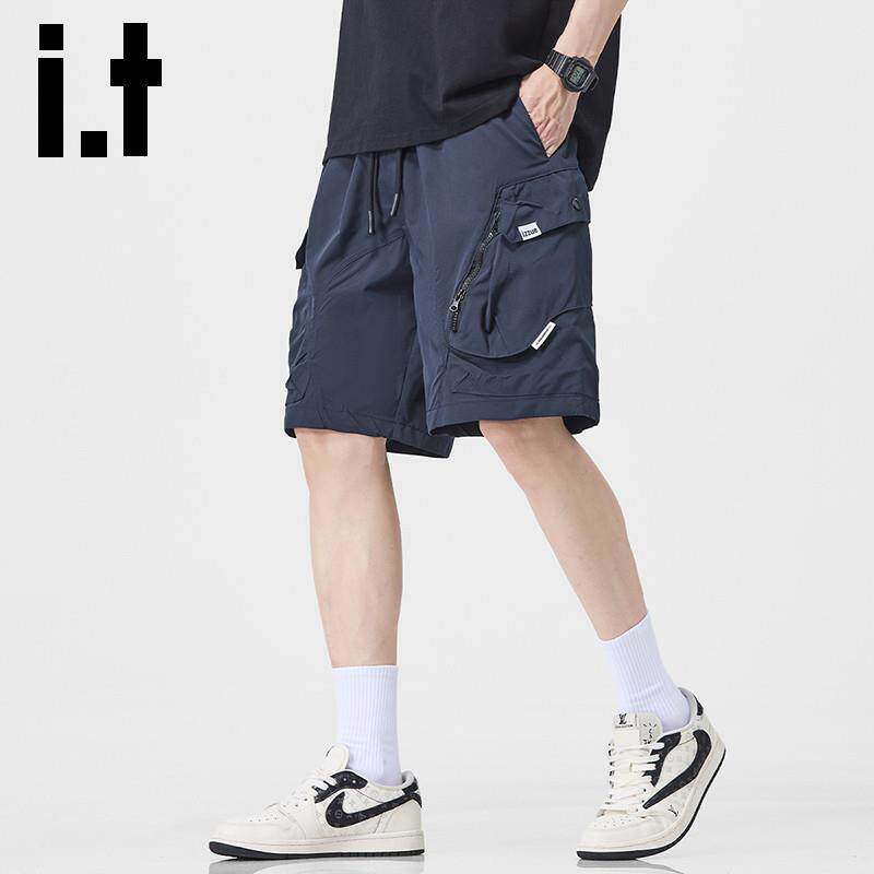 it izzue夏季薄款冰丝短裤男士潮流外穿机能风工装五分休闲中裤Y