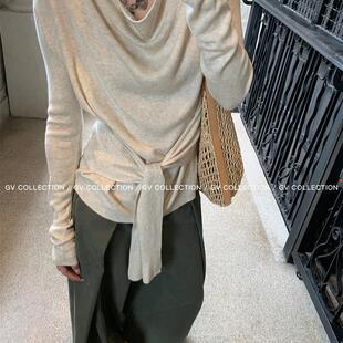 新款 GV大白哥 上衣早秋女装 荡领松弛腰带收腰毛针织衫 松弛高智