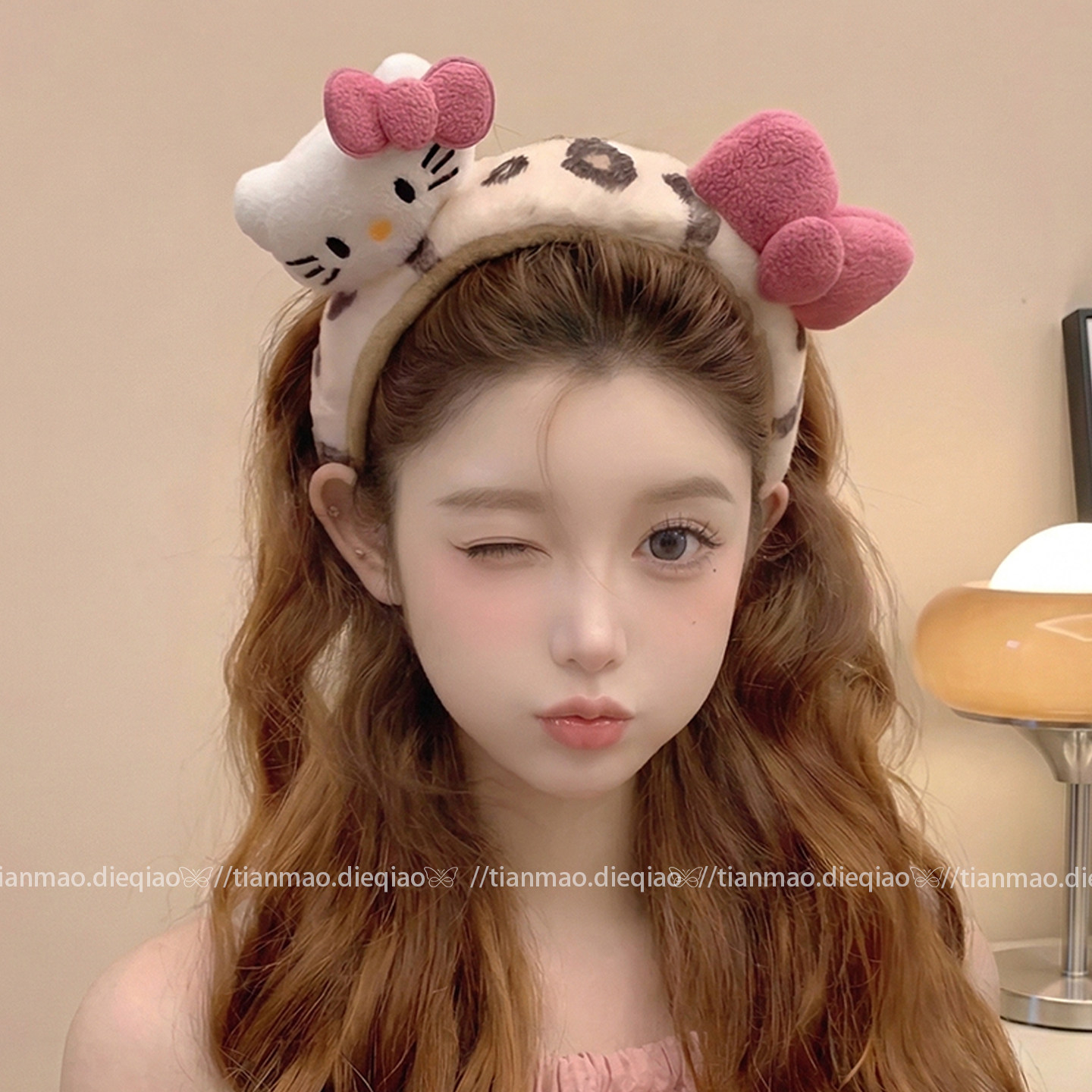 豹纹Kitty甜美可爱毛绒发箍女蝴蝶结2026新款少女高级感洗脸头饰