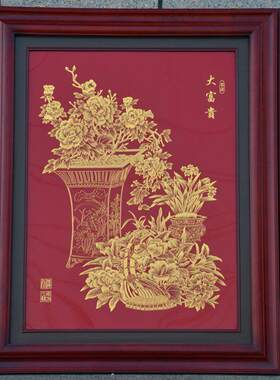 铜雕画大富贵简约铜板画新中式玄关走廊门厅装饰画欧式竖版铜画礼
