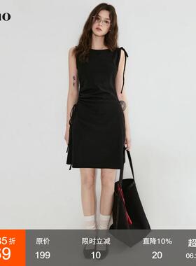 范洛Fano 小黑裙针织连衣裙女夏显瘦设计感小众不对称抽绳小个子