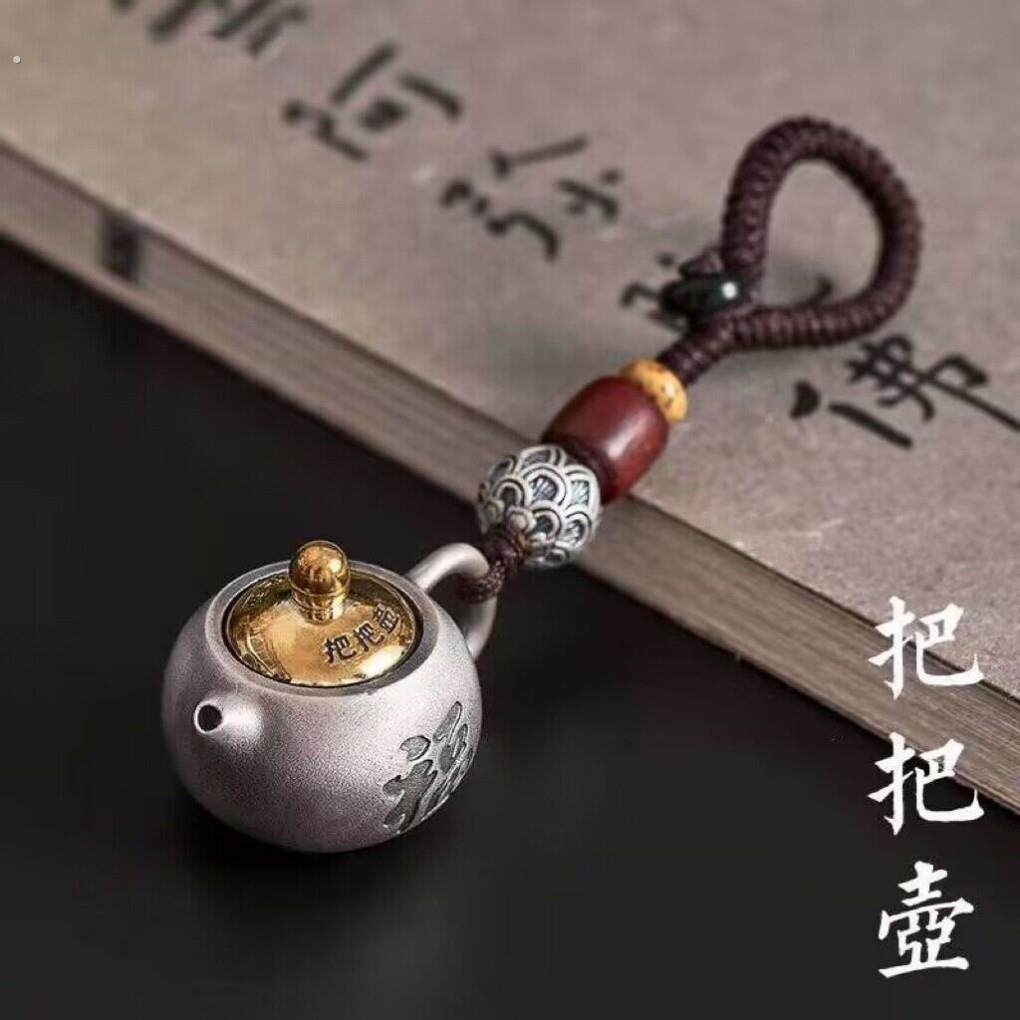 黄铜龙凤把把壶转转迷你小茶壶马上胡转转中式手把件打麻将工艺品