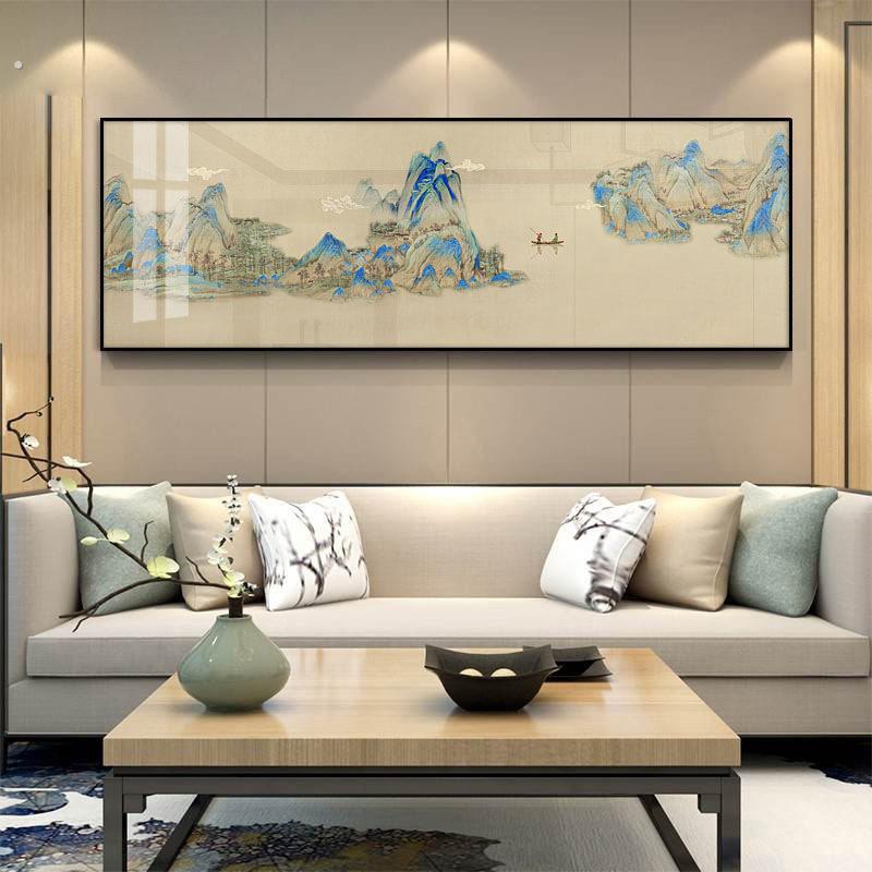 必画 新中式山水画客厅千里江山图装饰画办公室沙发背景墙挂画