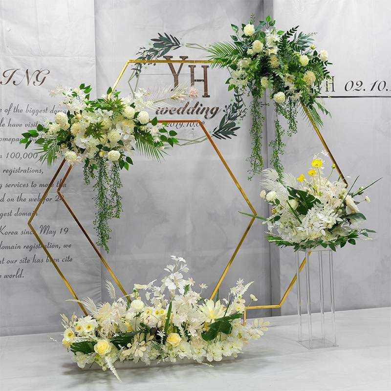 婚庆道具几何六边形铁艺拱门架子背景装饰森系婚礼布置舞台铁架子